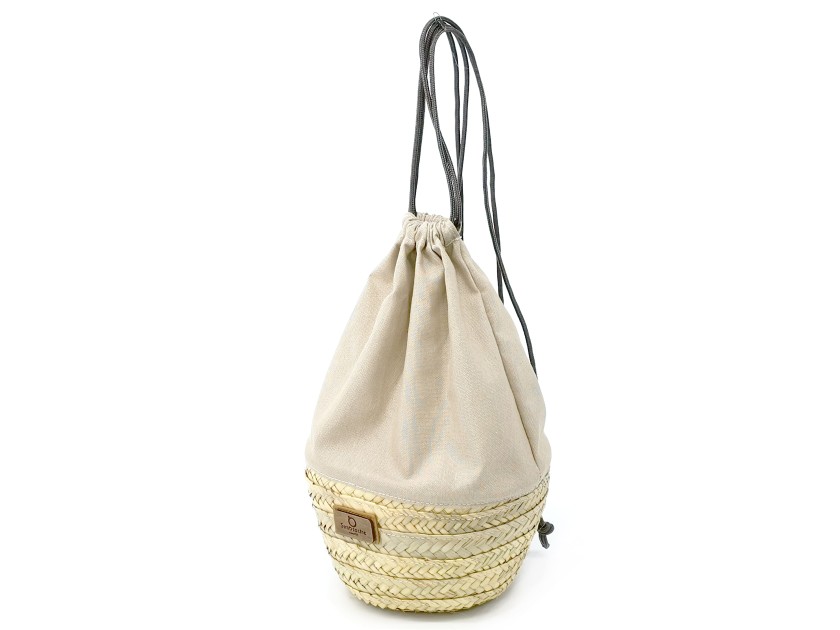 MOCHILA redonda de palma y algodón natural